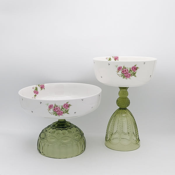 Golesorkhi Shallow Bowl With Olive Green Glass Stand