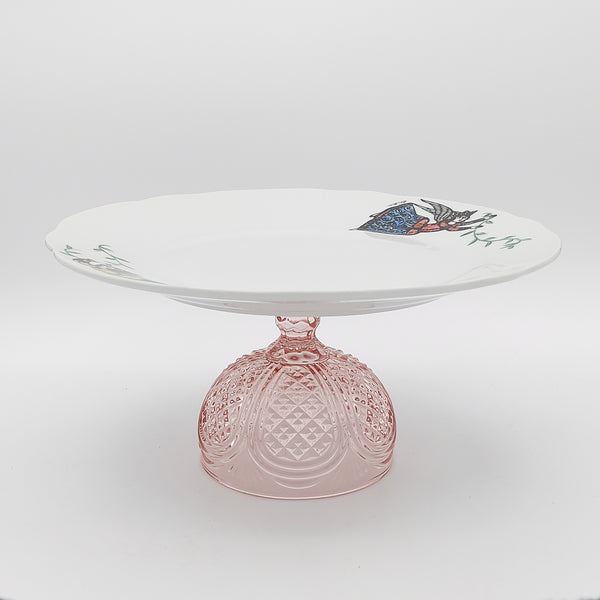 Hand Painted Persian Angel Plate with Pink Glass Stand