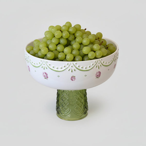 Large Pink Rose Bowl with Olive Stand