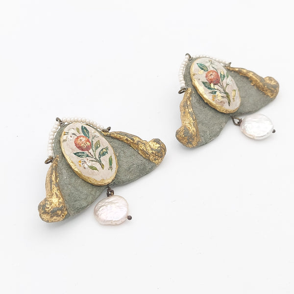 Vintage Flower Pattern Paper Mache Earring