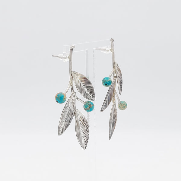 Silver Leaves Earrings with Turquoise