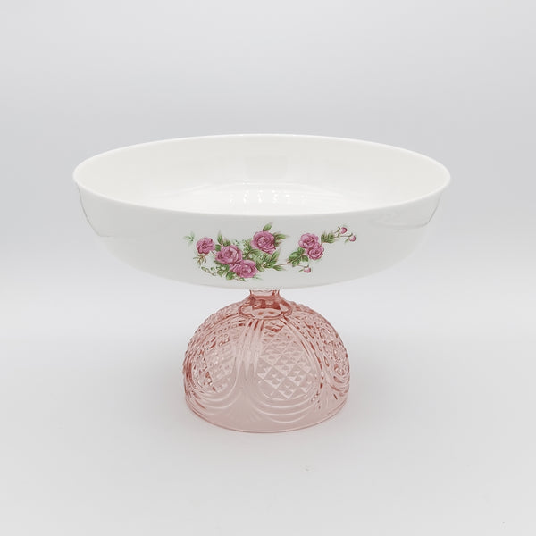 Golesorkhi Shallow Bowl With Short Pink Glass Stand