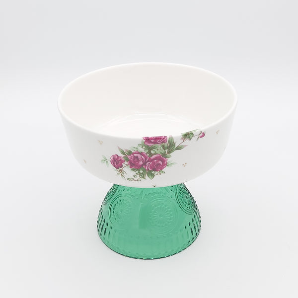 Golesorkhi Bowl with Green Glass Stand and Gold Touches