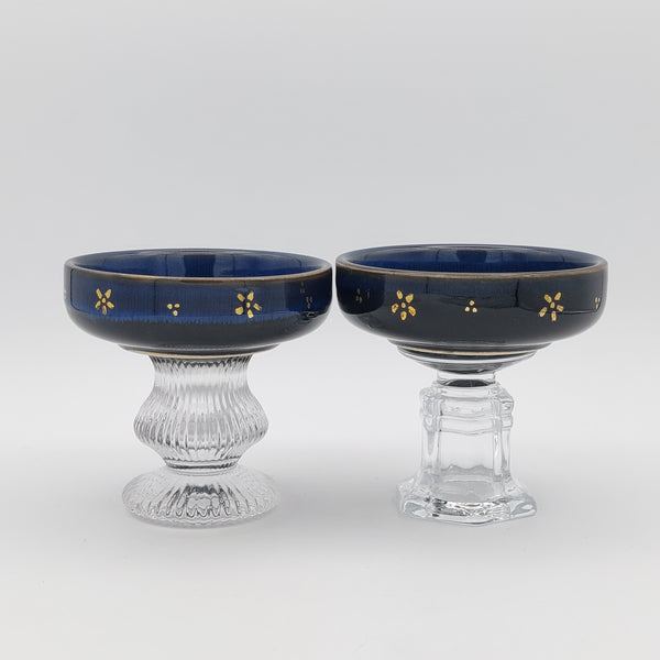 Small Lajevard Bowl With Glass Stand & Gold Touches