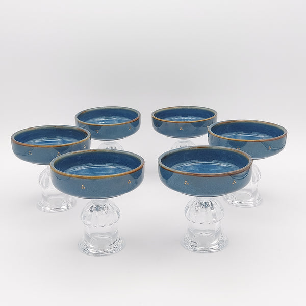 Small Ocean Bowl With Glass Stand & Gold Touches