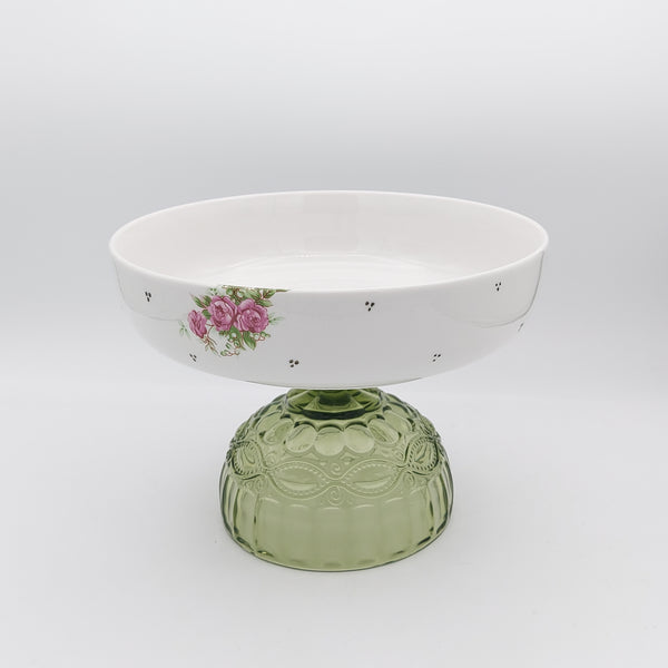 Golesorkhi Shallow Bowl With Olive Green Glass Stand