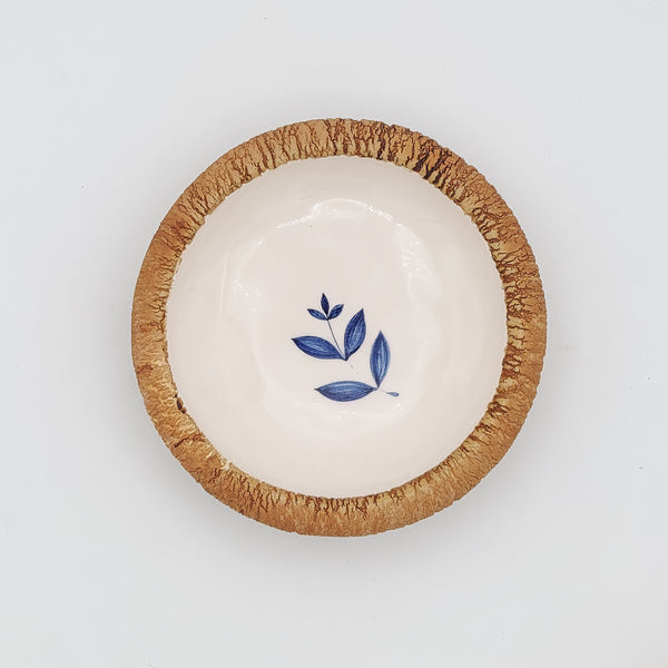 Blue Leaves Ceramic & Wood Plate