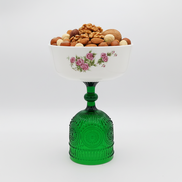 Golesorkhi Shallow Bowl With Tall Green Glass Stand