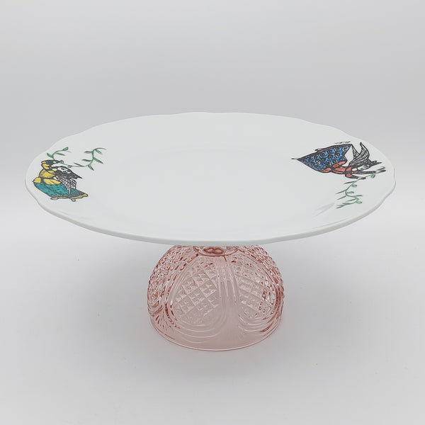 Hand Painted Persian Angel Plate with Pink Glass Stand