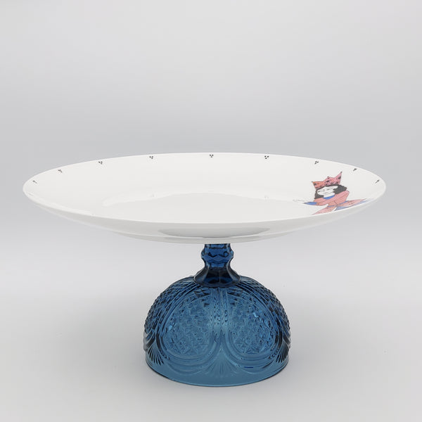 Qajar Pink Lady Round Plate with Blue Glass Stand