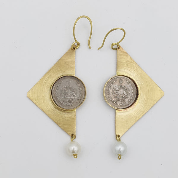 Pahlavi Coin Triangle Earrings