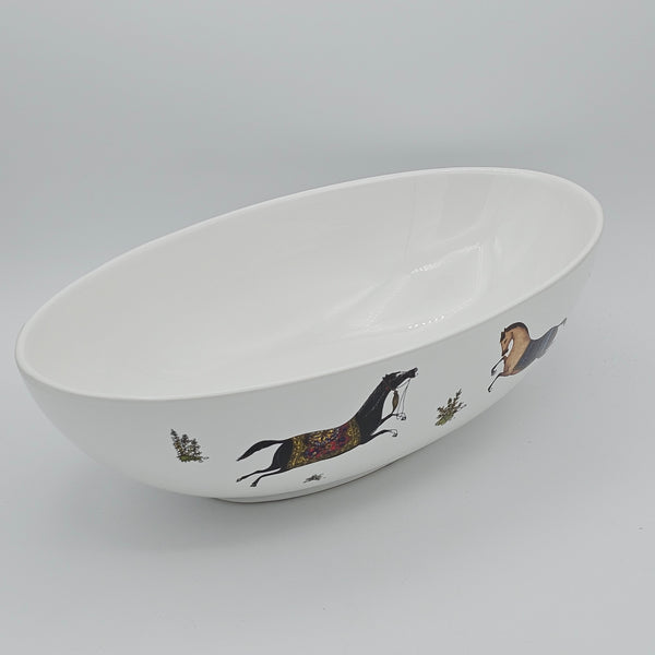 Torkaman Horses Oval Large Ceramic Bowl