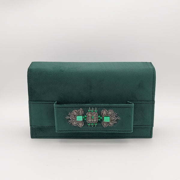 Dark Green Amood Clutch with Green Jade