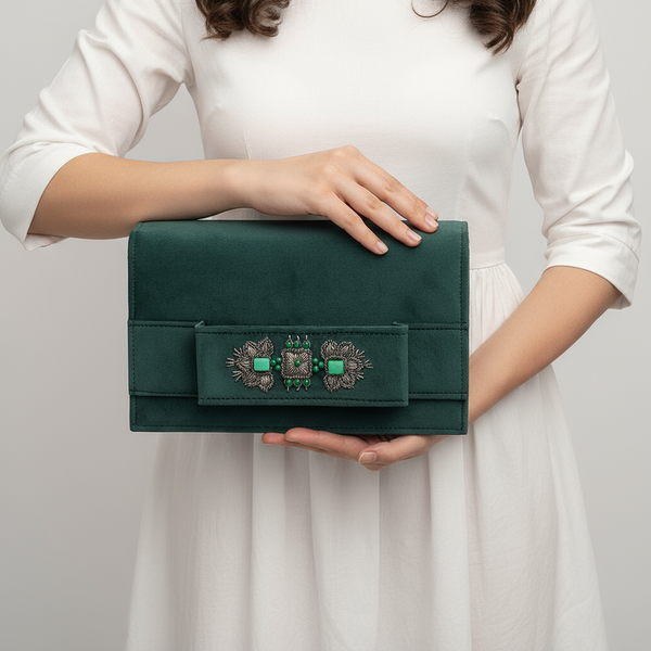 Dark Green Amood Clutch with Green Jade