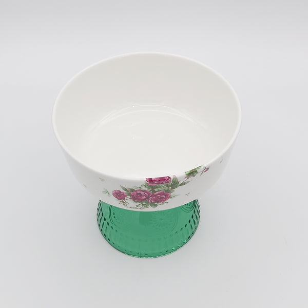 Golesorkhi Bowl with Green Glass Stand and Gold Touches