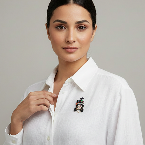 Qajar Lady Hand-Beaded Brooch