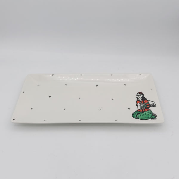 Daf & Tonbak Qajar Lady Rectangular Dish with Dots