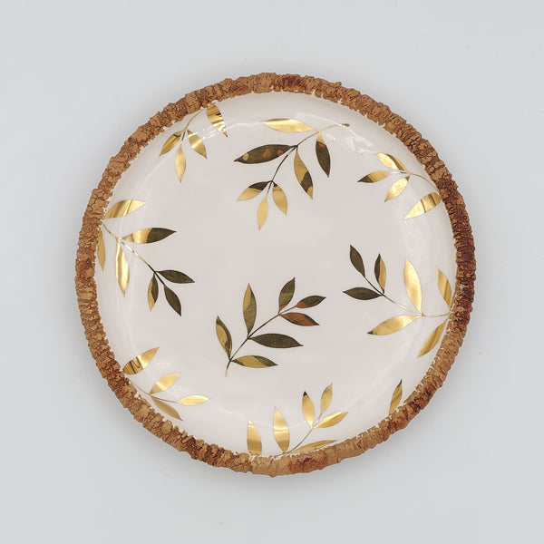 Golden Leaves Ceramic & Wood Plate