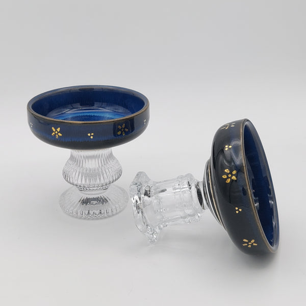 Small Lajevard Bowl With Glass Stand & Gold Touches