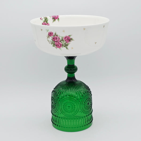 Golesorkhi Bowl With Gold Touches & Green Glass Stand