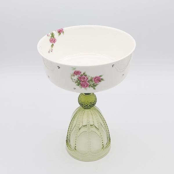 Golesorkhi Shallow Bowl With Olive Green Glass Stand