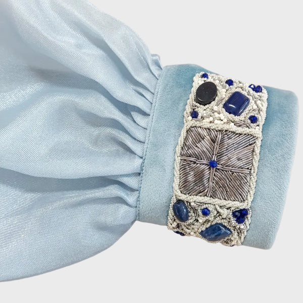 Blue-Gray Organza Blouse with Sermeh-Doozi
