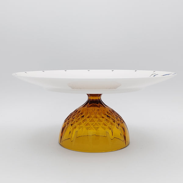 Hand Painted Chogan Serving Plate with Amber Glass Stand