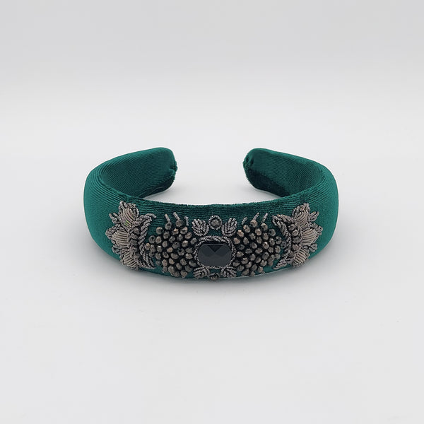 Dark Green Naazbanoo Hairband with Black Stone