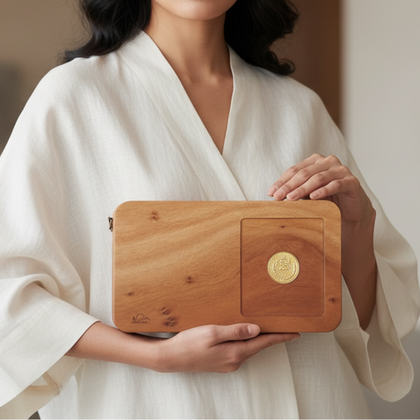 Khorshid Wooden Clutch with Pahlavi Coin
