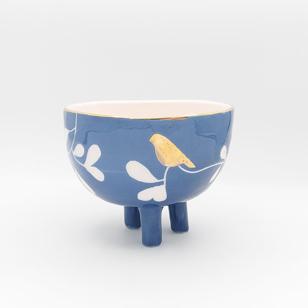 Blue Bird & Flower Footed Bowl