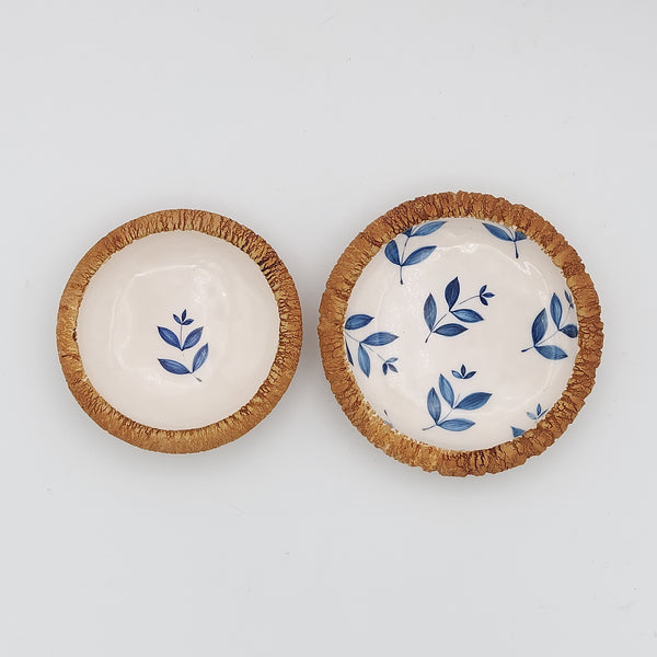 Blue Leaves Ceramic & Wood Plate