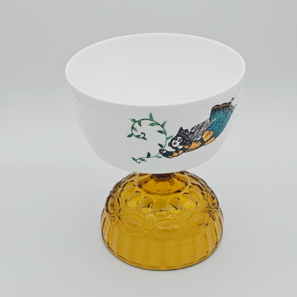 Hand Painted Persian Angel Deep Bowl with Glass Stand