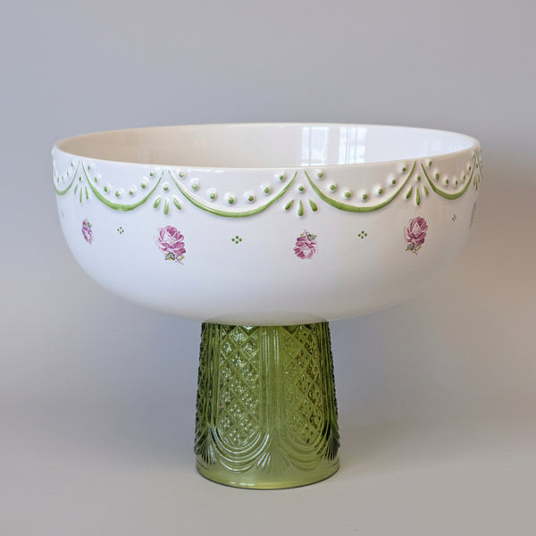 Large Pink Rose Bowl with Olive Stand