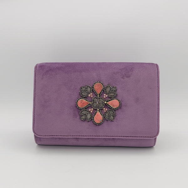Violet Classic Clutch with Pink Stone