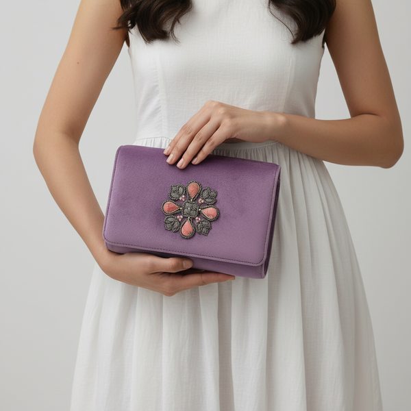 Violet Classic Clutch with Pink Stone