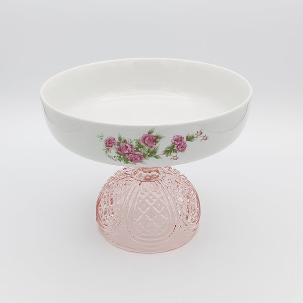 Golesorkhi Shallow Bowl With Short Pink Glass Stand