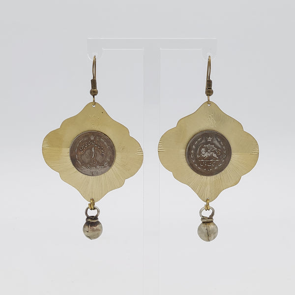 Pahlavi Coin Earrings with Bells