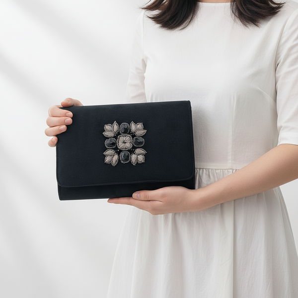 Black Classic Clutch with Onyx & Sermeh