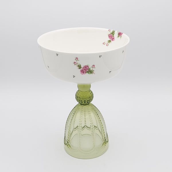Golesorkhi Shallow Bowl With Olive Green Glass Stand