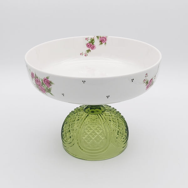 Golesorkhi Shallow Bowl With Olive Green Glass Stand