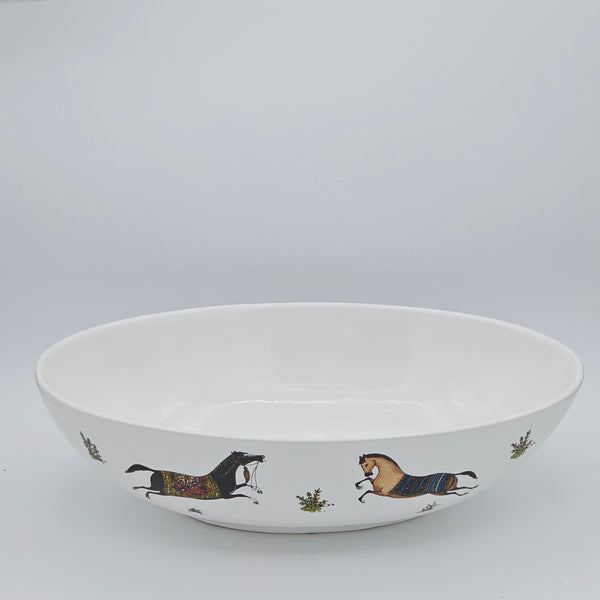 Torkaman Horses Oval Large Ceramic Bowl