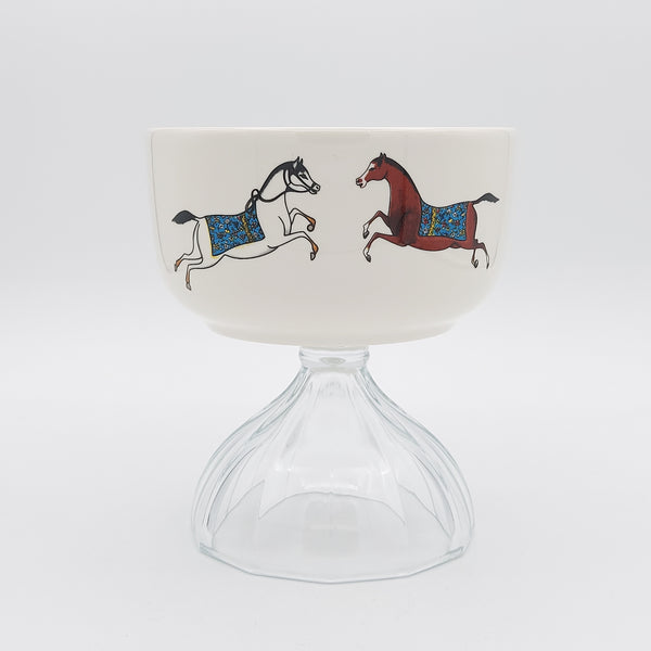 Torkaman Horses Small Bowl With Clear Glass Stand