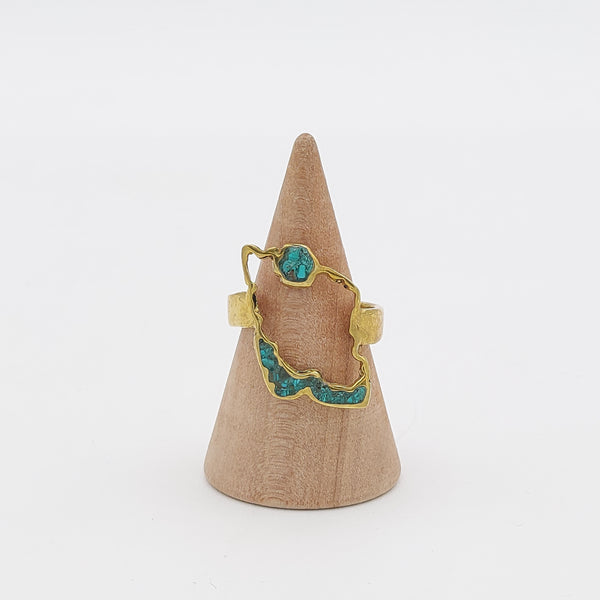 Iran Map with Crushed Turquoise Ring