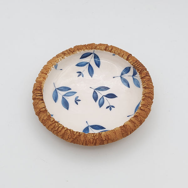 Blue Leaves Ceramic & Wood Plate