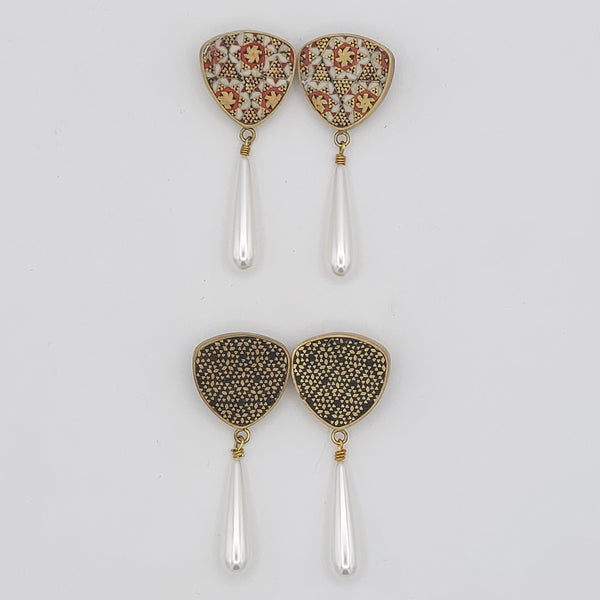 (Ille) Knob Pearl-Khatam Brass Pearl Earring