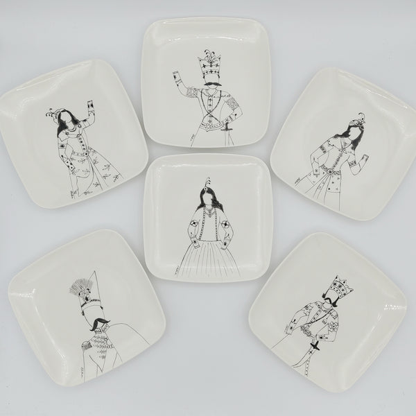 Hand Painted Qajar Characters Square Plates in Black & White