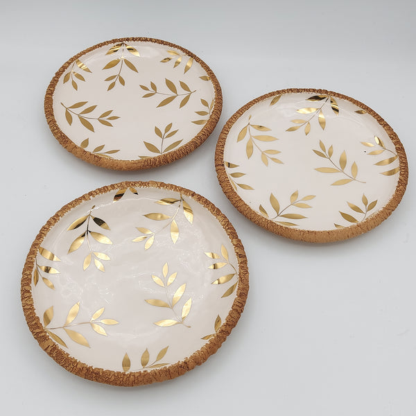 Golden Leaves Ceramic & Wood Plate