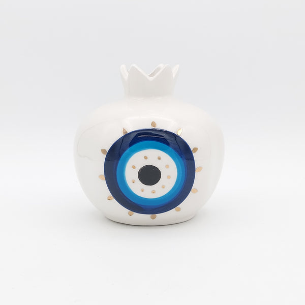 Evil Eye Ceramic Pomegranate with Gold Touches