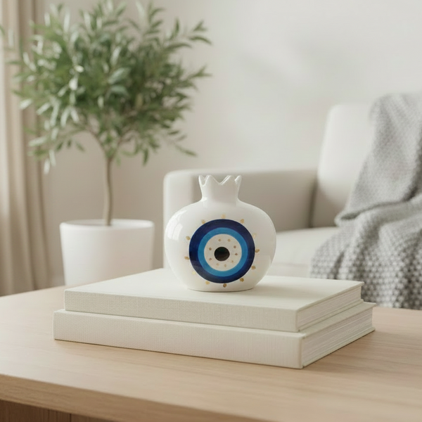 Evil Eye Ceramic Pomegranate with Gold Touches