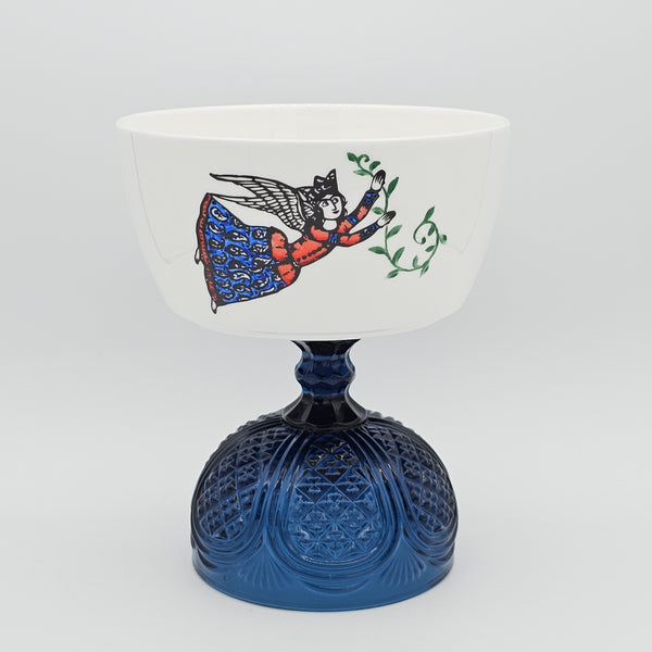 Hand Painted Persian Angel Deep Bowl with Glass Stand
